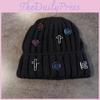 Solid Knitted Color Hat With Geometric Decoration For Cold Activities Weather