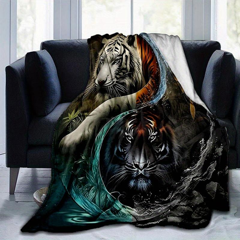 1pc The Dual Nature of Tigers in Water and Fire Blanket, Soft Warms, Living Room, Travel, Camping, Car Blankets, Beach