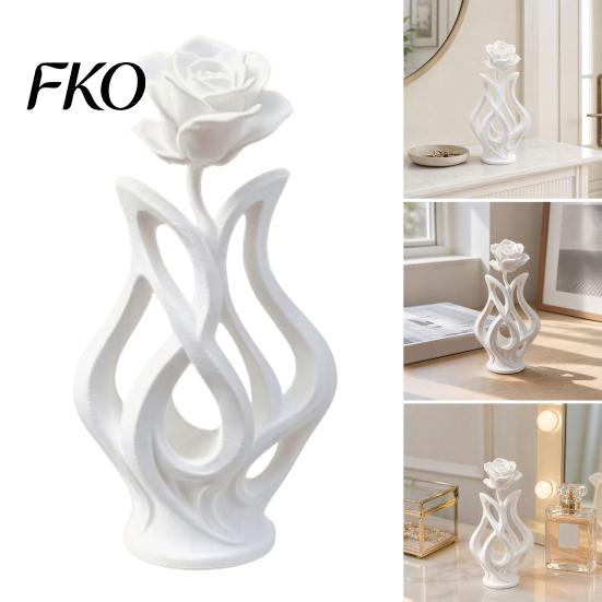 Space-saving Desk Decoration 3D Printed Rose Sculpture, Hollow Vase Floral Art Figurine with Matte Finish, Artistic Flower Sculpture Minimalist