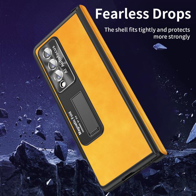 Anti -Dust Matte Leather Kickstand Coque Case For Samsung Galaxy Z Fold 4 5g Fold4 Fold 3 Fold3 Zfold4 Front Glass Film Cases