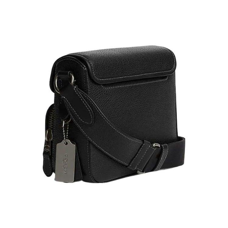 Coach Sullivan 20 Textured Logo Zipper Magnetic Closure Pebble Grain Leather Messenger Bag Men Shoulder Bag Black CN729-QBBK