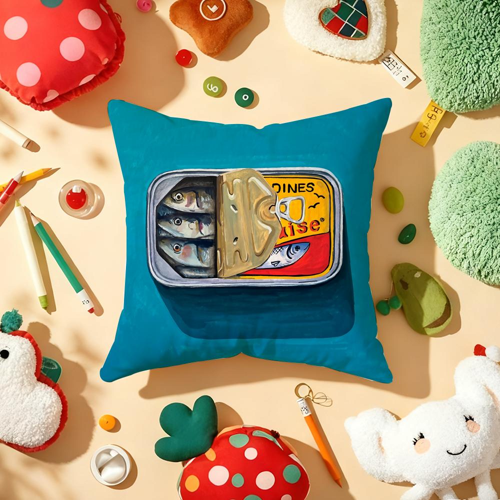 Sardines Art Cushion Cover Soft Short Plush DoubleSided Printing Home Decor Machine Washable Pillow Case Gift