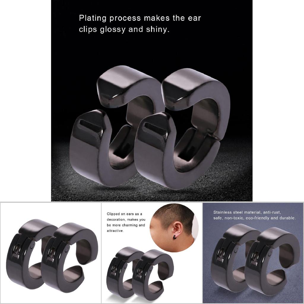 1 пара стильных сережек-клипс из нержавеющей стали, серьги-каффы, ювелирные изделия в подарок (Черная гладкая поверхность)