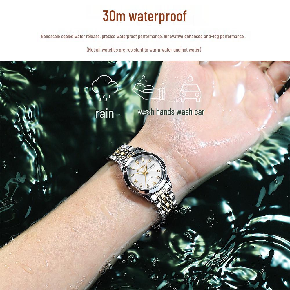 Новые швейцарские женские водонепроницаемые светящиеся наручные часы с двойным календарем