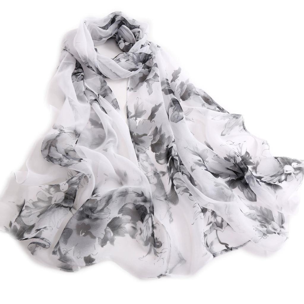 Summer Beach Long Sun Protection Scarf and Shawl Women Decorative Floral Thin Chiffon Scarves