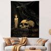 Raven on Skull with Candle and Books Patterned Tapestry Decorative Wall Hanging, Home Bedroom Living Room Decor
