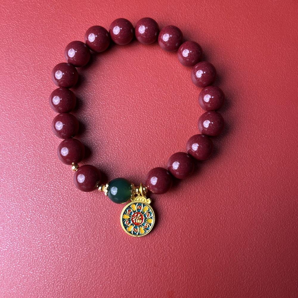 Genuine Natural High-Content Purple Gold Sand Bracelet, Women's Cinnabar Bead Bracelet, Zodiac Buddha Beads