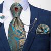 Paisley Tie for Men Necktie Silk Hanky Cufflink Set with Tie Ring Chain Brooch for Wedding Party