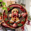2D Merry Christmas Wooden Sign Red Black Plaid Gingerbread Man Wall Hanging Decor Front Door Porch Home Holiday Decorations