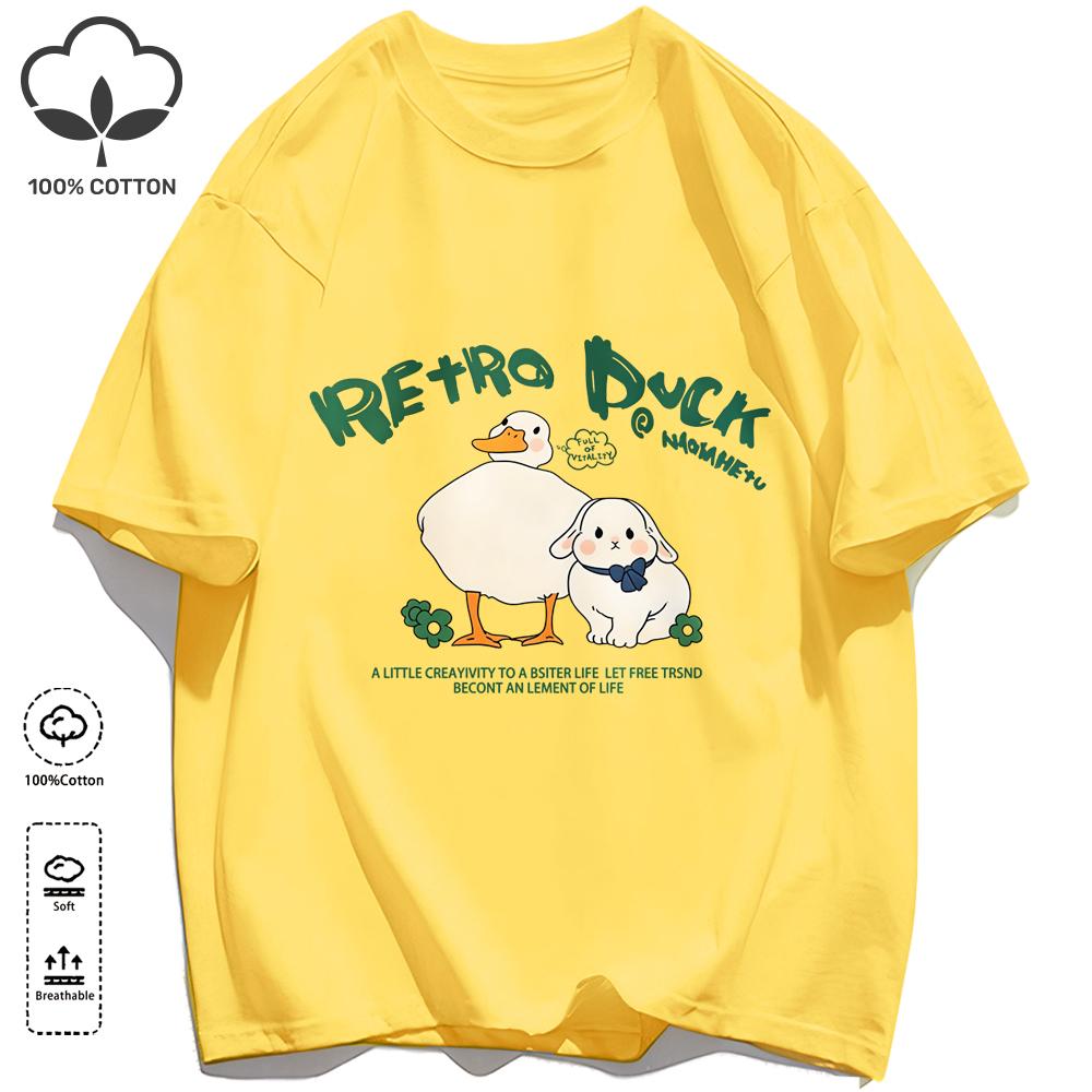 Retro Duck And His Friend Rabbit Unisex T Shirts Casual Fashion Streetwear Cotton Summer Retro Tee Unisex Comfortable Clothing