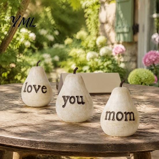 Mother Day Gifts Love/You/Mom Pear Sculpture, Decorative Resin Figurine, Vintage Style Love You Mom Figurine Birthday Ornament for Home Table