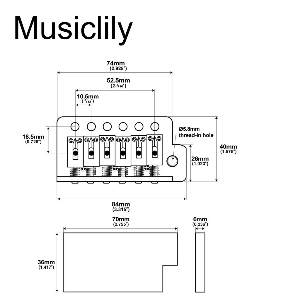 Musiclily Тремоло Бридж для гитары ST Strat Electric Chrome 10,5 мм,