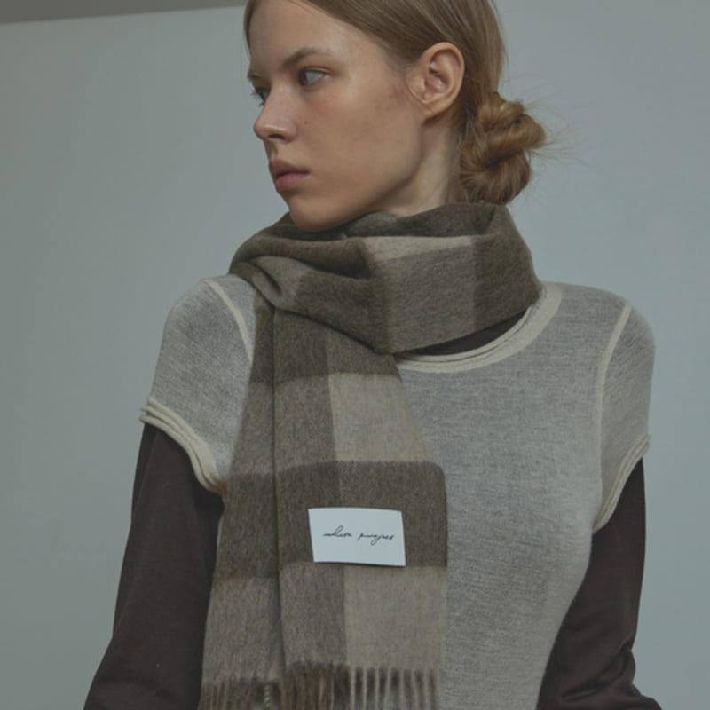 White Project PATTERN VIRGIN WOOL MUFFLER_BROWN
