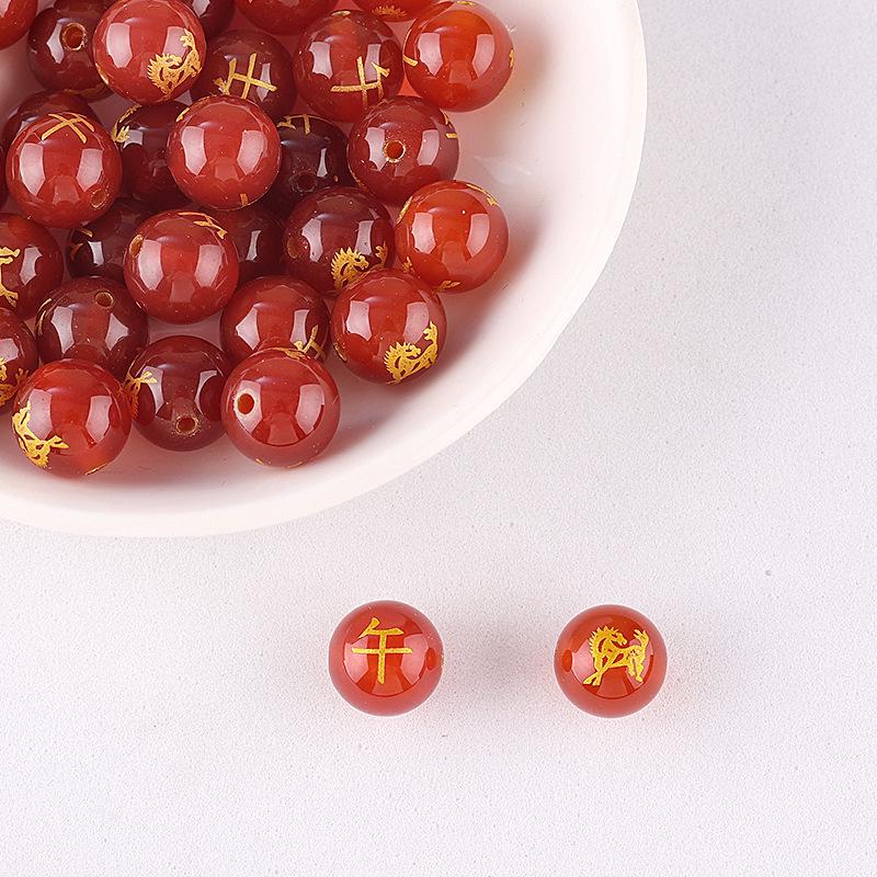 Браслет и подвеска из красного агата с бусинами знаков зодиака и разделительными бусинами-бочонками для DIY