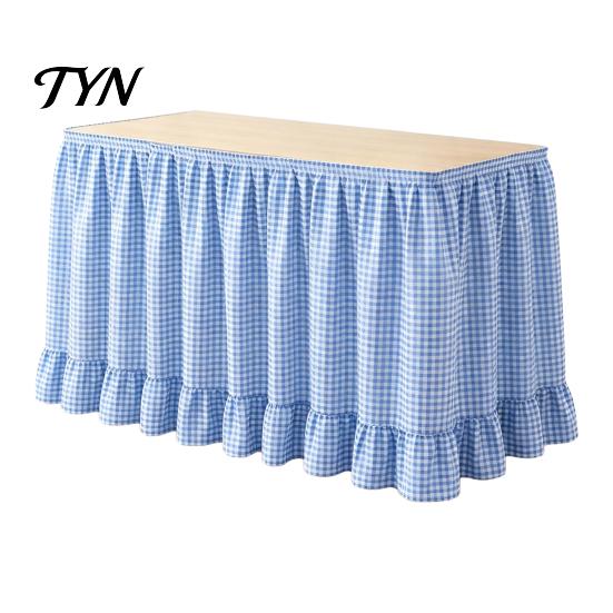 Rectangular Table Skirt for Kindergarten 6Ft Gingham with Ruffled Edge, Checkered Teacher Desk Skirt, Pastoral Style Plaid Decor Hook And Loop