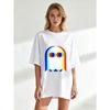 Oversize Women's Short-Sleeve T-Shirt with Rainbow Gradient Ghost (with Colorful Ring Eyes) Print