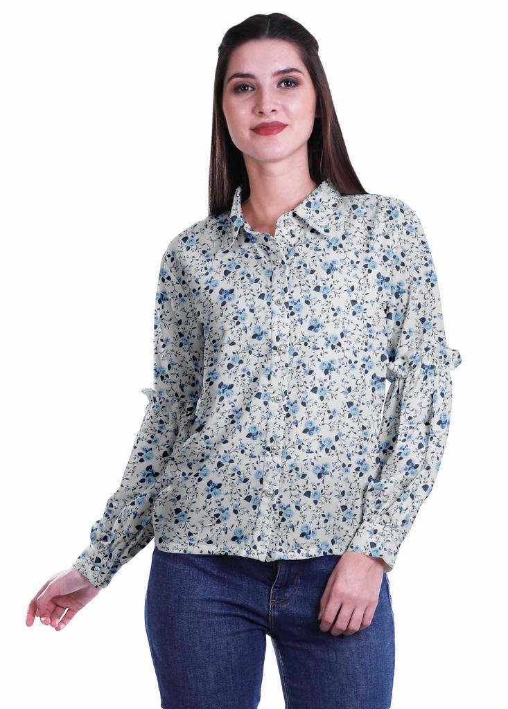 Moomaya Printed Long Sleeve Top For Women Classic CollarA  SummerA  Button Up