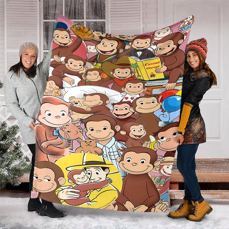 1pc Curious George8 Theme Blanket - Digital Print, Polyester, Cozy for All Seasons, Perfect for Outdoor, and Travel