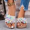 Мода 2024 года. Высококачественная женская обувь. Женские тапочки больших размеров. Модные цветочные модные тапочки. Новые тапочки на плоской подошве с открытым носком. Zapatos Mujer