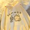 Summer The Little Cat Blowing The Fan Print Women Hoodie M-3XL Korean Loose Sisters Styl Fashion Salty Cute Same Gender Design