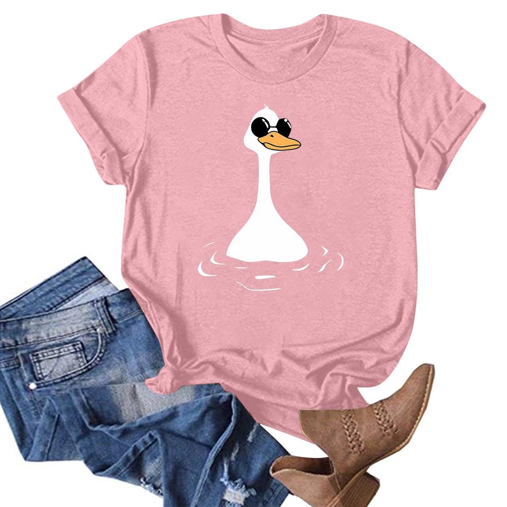 Женская модная повседневная летняя удобная блузка с круглым вырезом и коротким рукавом с принтом