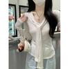 Kumikumi Gentle Design Lace-up V-neck Long Sleeves Shirt Women Autumn Slim Fit Slimming All-Match Base Top