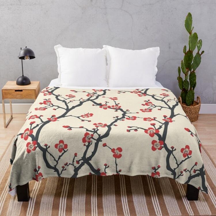 Белый Розовый Фланелевый Плед с Сакурой Романтические Цветы Королевский Королевский Полный Размер Для Гостиной Дивана Легкий