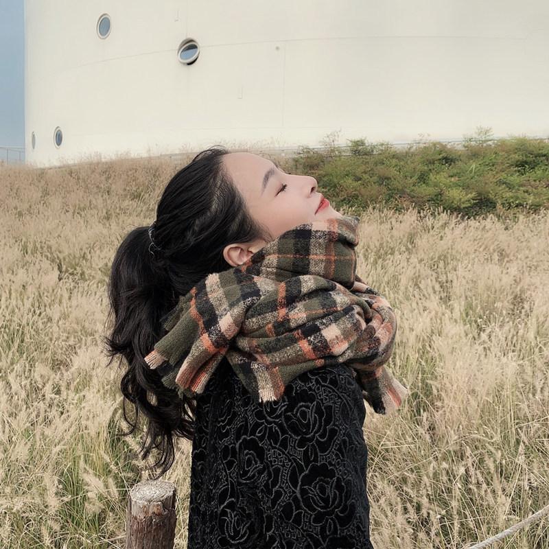 Retro Plaid Imitation Cashmere Scarf Shawl Dual Purpose Women's Winter Versatile Thickened Warm Long Style Versatile New Style