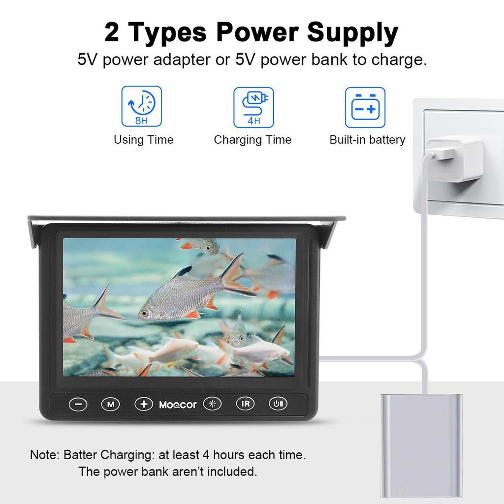 Underwater Video Fishing Camera MOQCQGR with Infrared light,480P Winter Fishing Camera,15m Fish Finder,5000mAh Battery