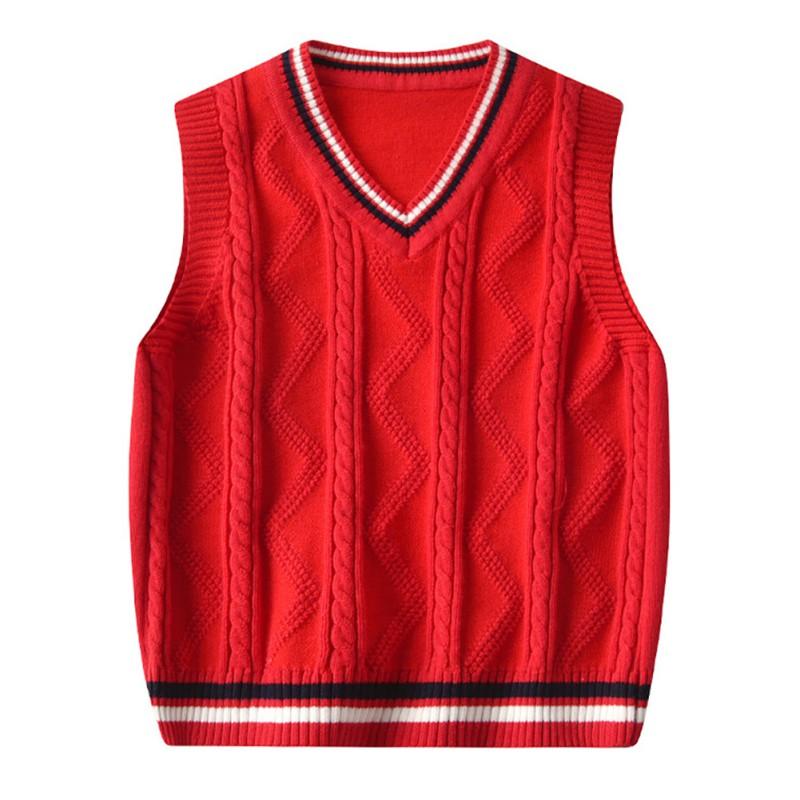 Children's V-neck Knitted Vest Boys and Girls Sleeveless Sweater Top