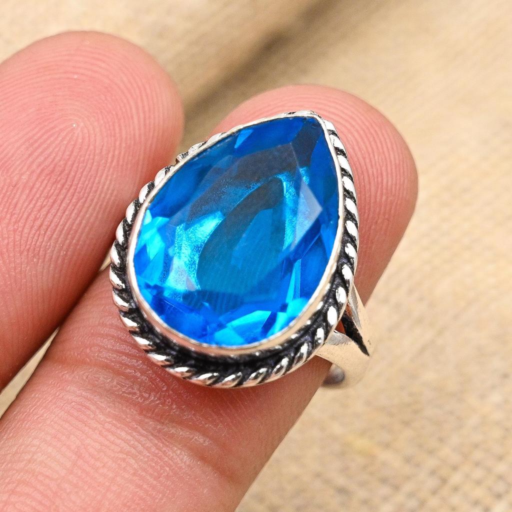 Ювелирные изделия из стерлингового серебра 925 пробы с синим топазом ручной работы на Рождество