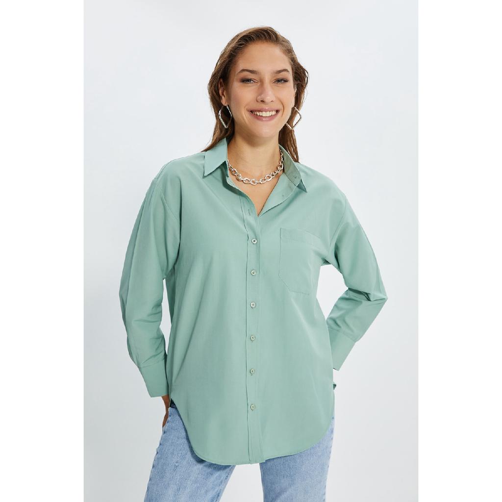 Белая рубашка-бойфренд с одним карманом/широкая хлопковая рубашка Twoaw20go0115