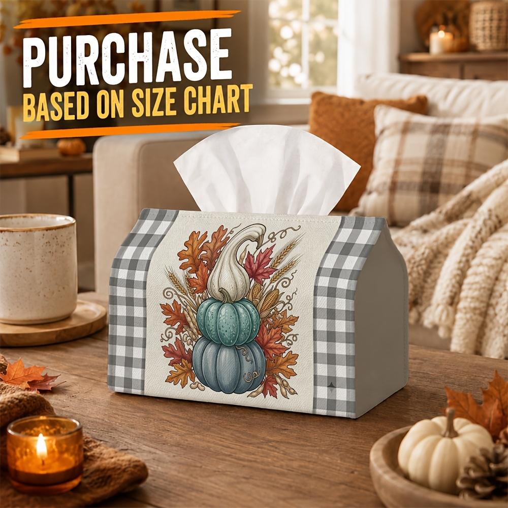 1pc Farmhouse Tissue Box with Plaid Pumpkin Wheat - Rustic Napkin Holder Organizer Suitable for Car, Kitchen, Tabletop Decor, Durable Napkin Dispenser