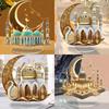 Ramadan Moon Castle Star Acrylic Desktop Ornament 2D Eid Mubarak Shiny Gold Tabletop Decor Islamic Muslim 2025 Party Supplies