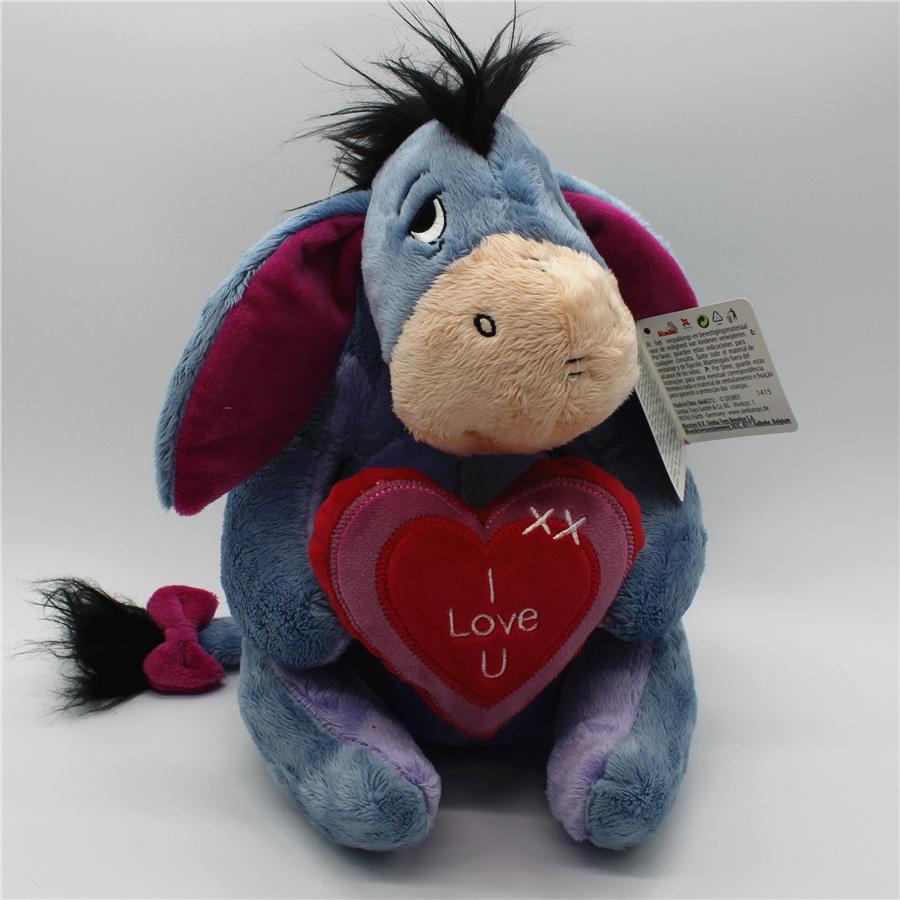 1pcs 30cm=11.8inch Eeyore Donkey plush soft doll Eeyore with I LOVE U heart toys Valentine's Day gift lover's gift