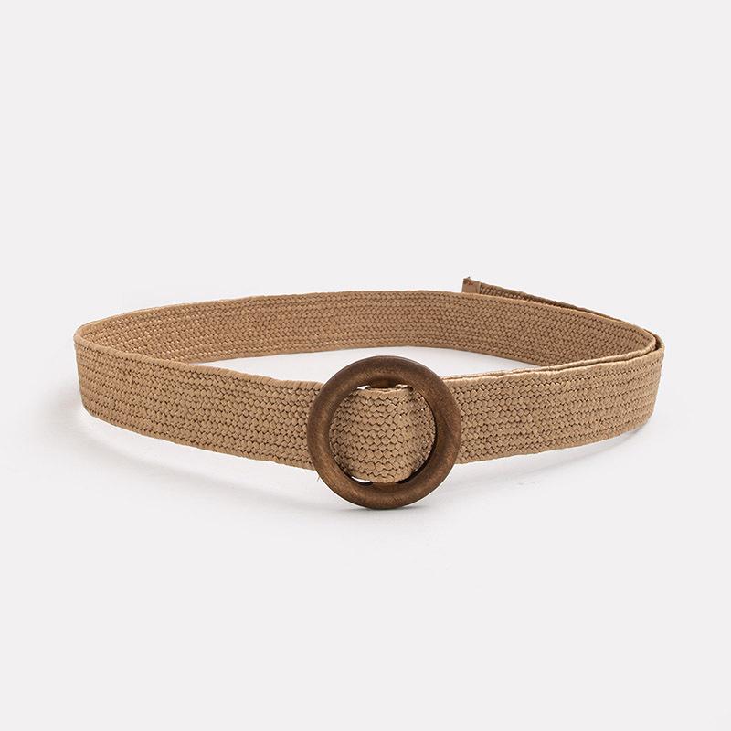Пояс в богемном стиле с круглой деревянной пряжкой, натуральная кантри-стрейч-рафия, натуральный женский пояс, универсальный пояс для отпуска