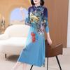 Весенне-осеннее женское платье с принтом, облегающее длинное платье А-силуэта с неровным подолом