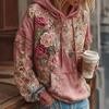 Yousheng Women's Vintage Bohemian Floral Hoodie Casual Long Sleeve Hooded Sweatshirt with Pocket Oversized Flower Art Print Pullover Tops