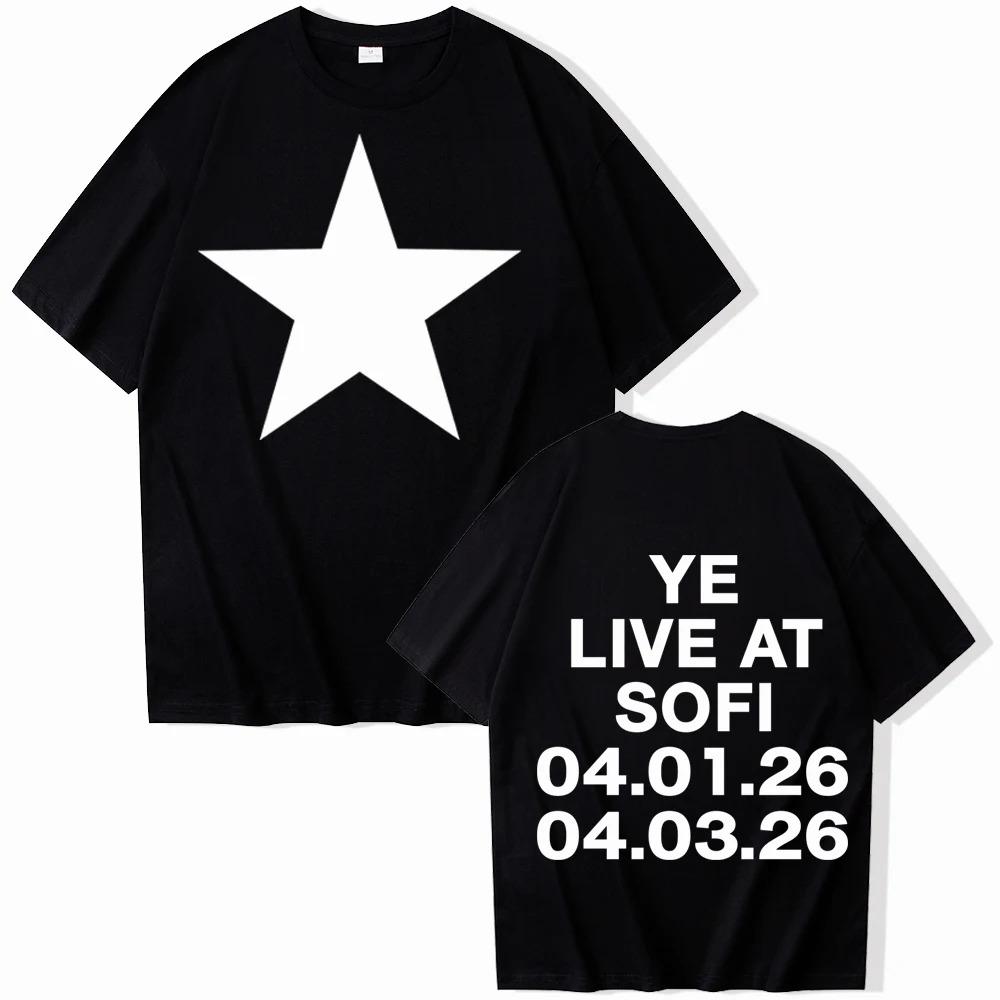 Летняя мода 2026 Модная футболка Мужчины Женщины Винтажный топ Bully Kanye West Ye Live At Sofi Футболка Мужчина Женщина Харадзюку Короткий рукав Круглый вырез Повседневная рубашка