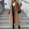 Woman Fall Winter Overcoat Solid Color Loose Double Breasted Straight Long Sleeve Thick Windproof Mid Length Lapel OL Commute Style Coat