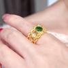 CMM High-Quality European Palace Style Green Zircon Hollow Carving Retro Temperament Party Woman Opening Adjustable Ring