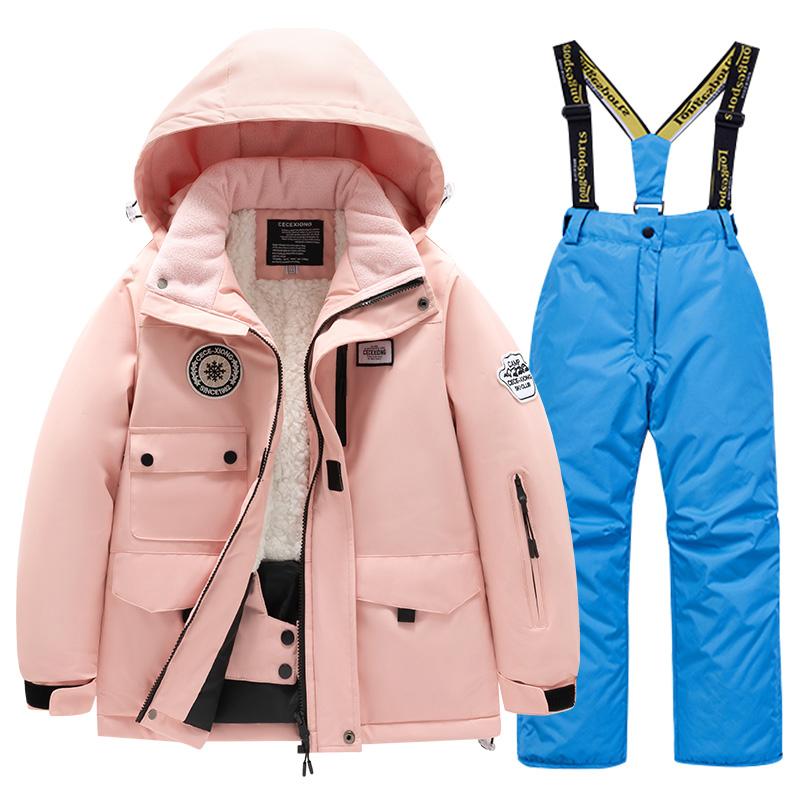 Winter Children's Skiing Suit for Boys and Girls, Windproof Waterproof Thick Coat for Warmth and Snow Playing Equipment