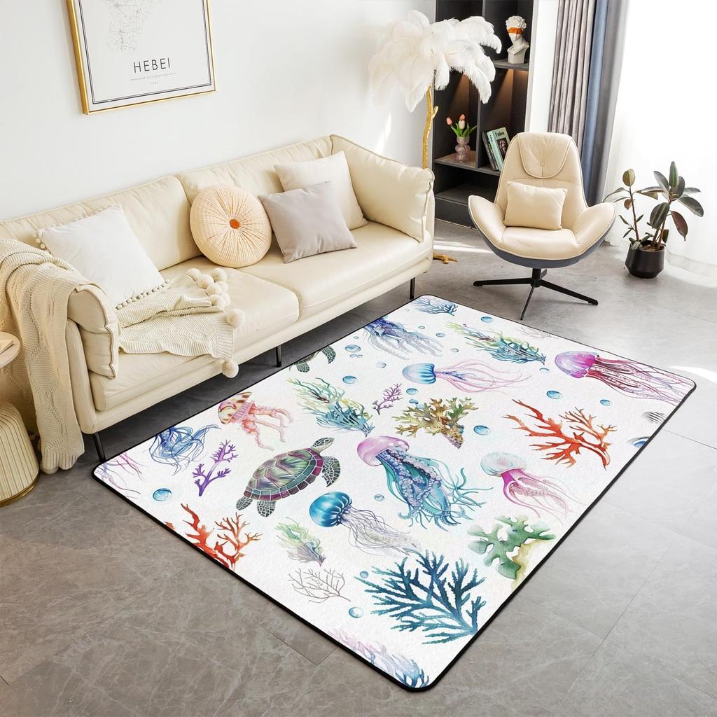 Ocean Themed Living Room Rugs for Bedroom Area Rug Octopus Decor Carpet for Boys Girls Teens Tentacles Indoor Floor Mat Black