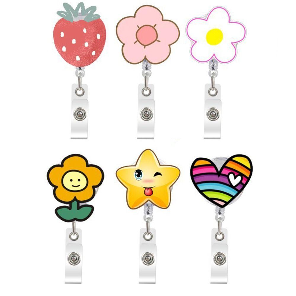 Students Card Flower Name Card Holder Retractable Badge Reel ID Card Clips Nurse Badge Holder