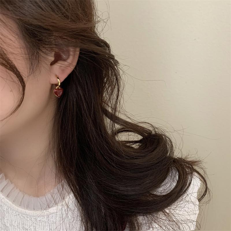 Простые винно-красные серьги-подвески в форме сердца для женщин, винтажные серьги-кольца персикового цвета, ювелирный подарок