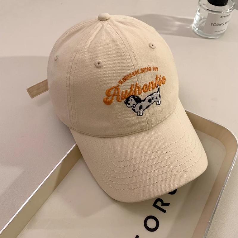 Korean version of puppy embroidery red baseball cap women's spring new big brim cap enlarged and deepened hat