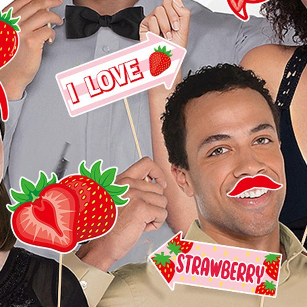 Strawberry Photo Booth Props Red Dress Up Costume Mask Birthday Wedding Decor