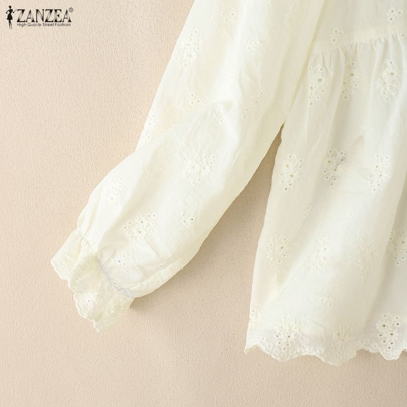 ZANZEA Женская повседневная блузка с V-образным вырезом, длинным рукавом, крючковым пэчворком, свободного кроя