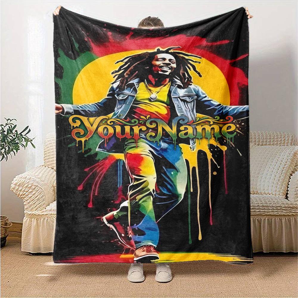 Bob Marley Personalized Text Blanket Throw Customizable Blanket Comfortable Suitable for Chair Living Room Seaside Sofa Four Seasons Multipurpose
