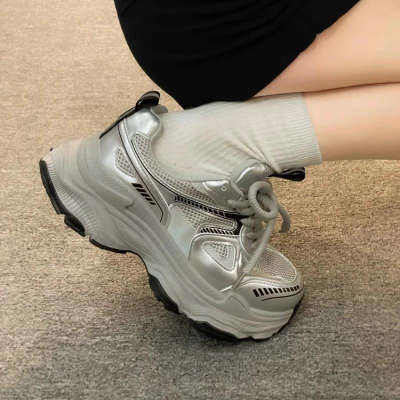 Fashion Women Luxary Chunky Sneakers Mesh Breathable Increased Internal Trainers Sports Running Casual Ladies Fitness Vulcanize Shoes